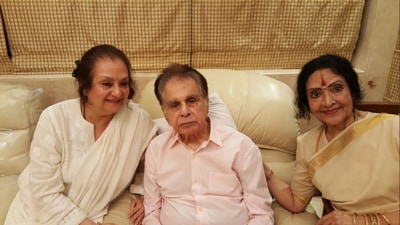 Vyjayanthimala, who starred with Dilip Kumar in movies like Naya Daur and Devdas, during a visit to the actor and Saira Banu's home. (File Photo)