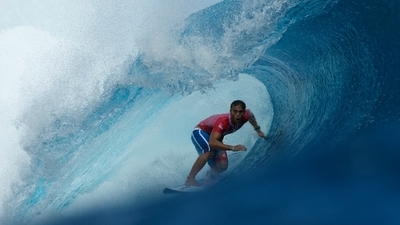 Tahitian Kauli Vaast tamed the Teahupo'o wave to become France's first-ever surfing gold medallist on the night of August 5-6. The only agency photographer accredited to follow the surfing events underwater, Ben Thouard caught Vaast during the semi-finals a few hours before his victory. Thouard, who has been taking surf photos for 20 years, freedives to take these shots and said they require "a very precise and very close position." Tahitian Kauli Vaast tamed the Teahupo'o wave to become France's first-ever surfing gold medallist on the night of August 5-6. The only agency photographer accredited to follow the surfing events underwater, Ben Thouard caught Vaast during the semi-finals a few hours before his victory. Thouard, who has been taking surf photos for 20 years, freedives to take these shots and said they require "a very precise and very close position."