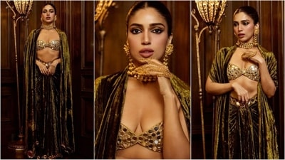 Bhumi Pednekar is elevating glamour to a whole new level with her latest pictures that scream sartorial excellence. The diva continues to slay fashion goals like a pro. Just a few days ago, she stunned in a black shimmer blouse and skirt, and now she's turning heads in a dazzling mirror bralette paired with a velvet ensemble that exudes pure glamour. (Instagram/@bhumipednekar) Bhumi Pednekar is elevating glamour to a whole new level with her latest pictures that scream sartorial excellence. The diva continues to slay fashion goals like a pro. Just a few days ago, she stunned in a black shimmer blouse and skirt, and now she's turning heads in a dazzling mirror bralette paired with a velvet ensemble that exudes pure glamour. (Instagram/@bhumipednekar)