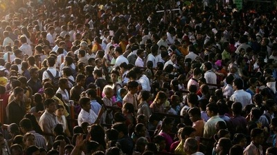 The previous census, conducted in February 2011, found that India's population at the time was a little over 121 crore (1.21 billion) The previous census, conducted in February 2011, found that India's population at the time was a little over 121 crore (1.21 billion)
