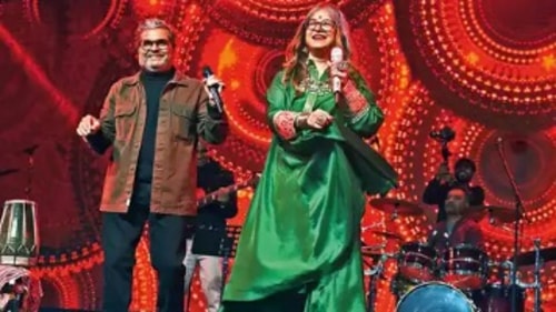 Vishal Bhardwaj and Rekha Bhardwaj during their revisit to Hindu College