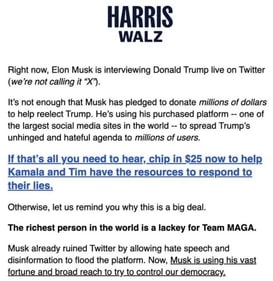 Kamala Harris campaign's fundraising email to supporters Kamala Harris campaign's fundraising email to supporters