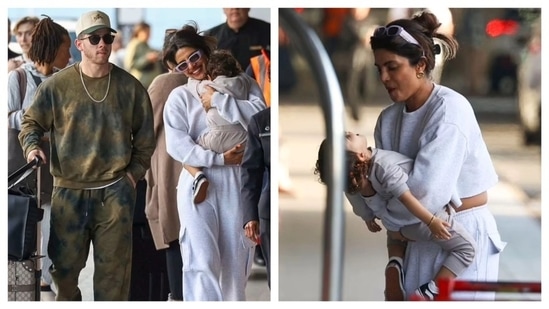 New photos of doting parents Nick Jonas and Priyanka Chopra with Malti are out. (Pics courtesy: Dailymail/ Media-Mode and SplashNews.com)