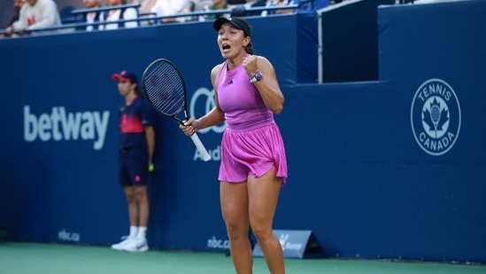 Jessica Pegula of the United States celebrates her victory over Amanda Anisimova of the United States in the women's singles final on the final day of the National Bank Open(Getty Images via AFP)