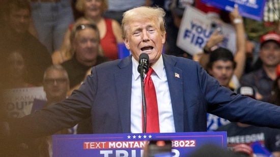 Former US President and Republican presidential candidate Donald Trump speaks during an election campaign rally in Bozeman, Montana, on August 9, 2024. (Photo by Natalie BEHRING / AFP)(AFP)