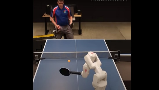 Google's AI robot playing against a table tennis player. 