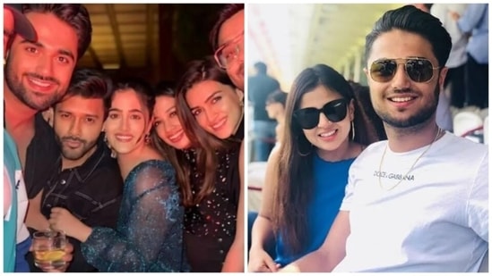 Kriti Sanon and sister Nupur Sanon with Kabir Bahia at a party; Kabir with his close friend Sakshi Dhoni at a match. (File Photos)