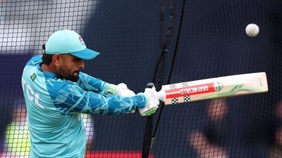Babar Azam of Pakistan warms up prior to the ICC Men's T20 Cricket World Cup West Indies & USA 2024 match between India and Pakistan at Nassau County International Cricket Stadium (AFP)