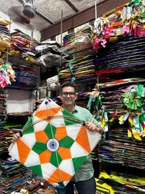 Sachin Bansal of India City Walks scouring the city for appropriate kites for the event