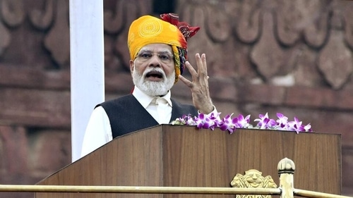 Prime Minister Narendra Modi addresses the nation from the ramparts of Red Fort on the occasion of 77th Independence Day. (ANI) Prime Minister Narendra Modi addresses the nation from the ramparts of Red Fort on the occasion of 77th Independence Day. (ANI)