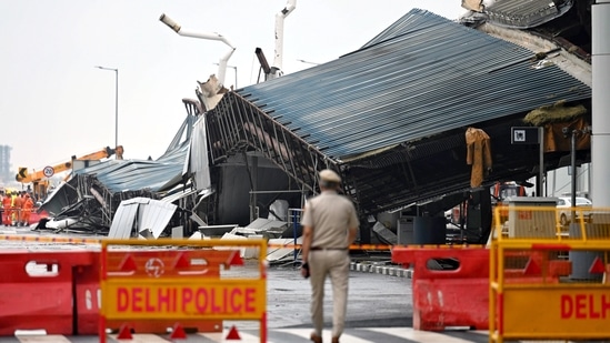 A view of the T1 terminal of the Indira Gandhi International Airport, where a portion of the roof collapsed resulting in the death of one person and injury of several others, in New Delhi on June 28. Delhi airport's T1 terminal reopens August 17 after roof collapse, major airlines to shift flights (ANI Photo)