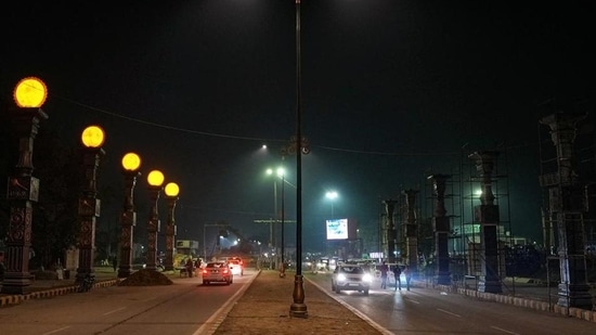 As many as 6,400 bamboo lights were installed on Ram Path and 96 gobo projector lights on Bhakti Path by the firm - Yash Enterprises and Krishna automobiles - under the contract awarded by the Ayodhya Development Authority. (File Photo)