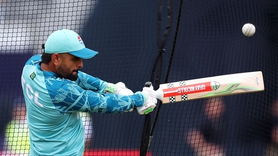 Babar Azam of Pakistan warms up prior to the ICC Men's T20 Cricket World Cup West Indies & USA 2024 match between India and Pakistan at Nassau County International Cricket Stadium(AFP)