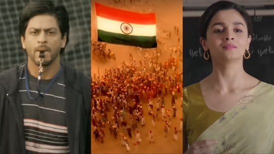 Independence Day 2024: Stills from Chak De India, Maa Tujhe Salaam, and Ae Watan songs. 