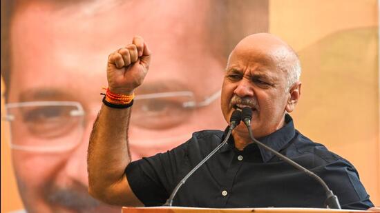 Manish Sisodia addresses party workers after his release from jail. (RAJ K RAJ /HT PHOTO)