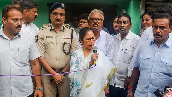 West Bengal Chief Minister Mamata Banerjee addresses the media after meeting parents of a postgraduate trainee doctor who was sexual assaulted and killed in Kolkata. (PTI)