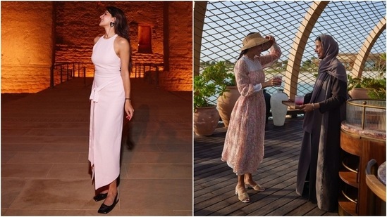 Jacqueline Fernandez celebrated her birthday in Saudi Arabia. She shared pictures from the getaway. One of the photos shows her in a blush pink midi dress and another in a floral printed ensemble - serving the perfect summer getaway look. (Instagram)