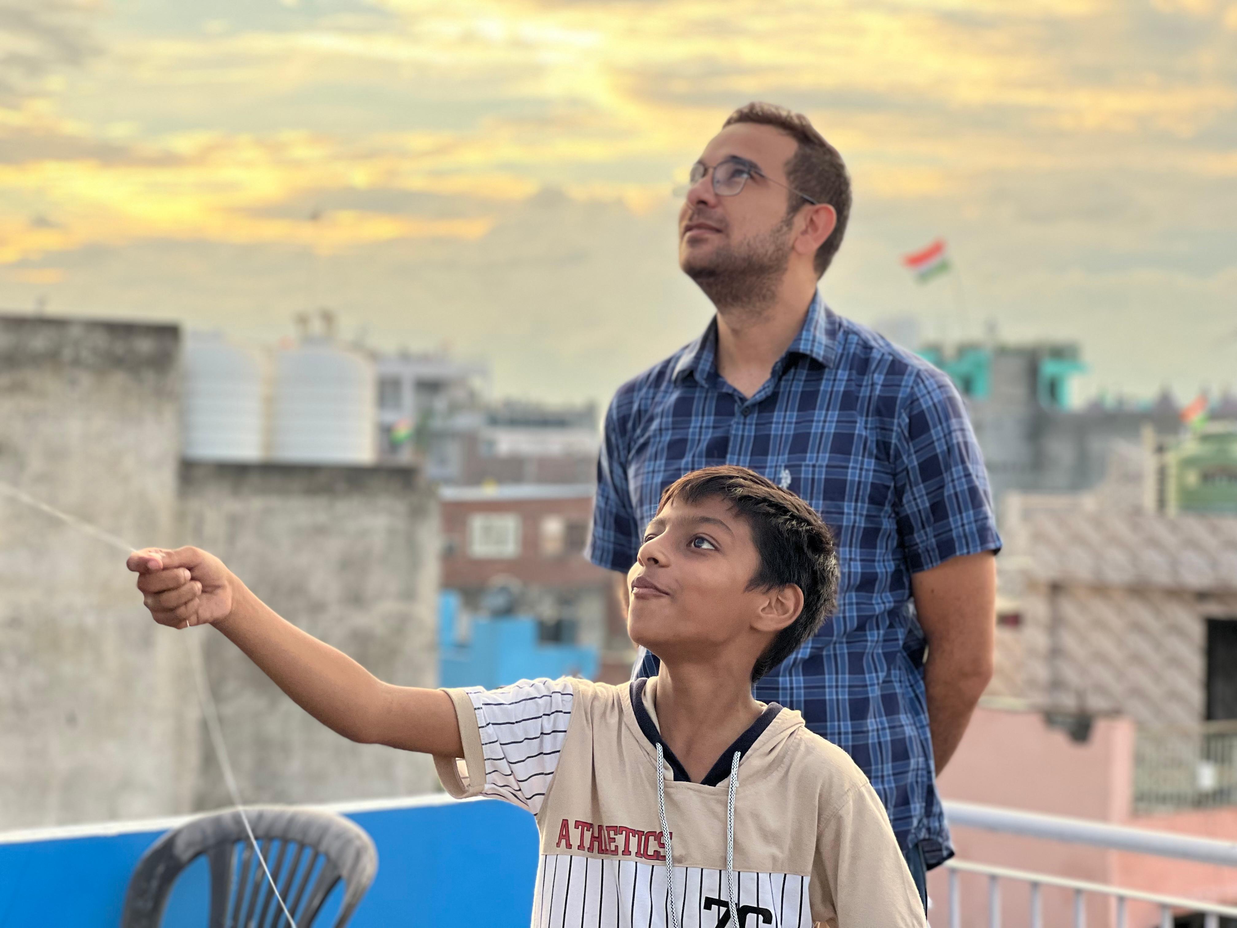 A family participating in a kite-flying event organised by Tales of City on the rooftops of Old Delhi. A family participating in a kite-flying event organised by Tales of City on the rooftops of Old Delhi.