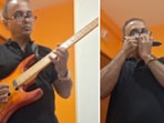 The image shows author Arun Krishnan playing beautiful renditions of the National Anthem using guitar and harmonica. The image shows author Arun Krishnan playing beautiful renditions of the National Anthem using guitar and harmonica.