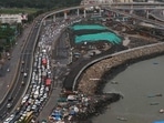 Commuters have been complaining of heavy traffic jam at the Worli end of coastal road. (ht photo)
