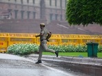 Security person on Alert during the rain at Kartavya Path in New Delhi, India, on Thursday, August 15, 2024. (Photo by RAJ K RAJ / Hindustan Times) Security person on Alert during the rain at Kartavya Path in New Delhi, India, on Thursday, August 15, 2024. (Photo by RAJ K RAJ / Hindustan Times)