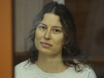 Russian-American dual citizen Ksenia Karelina, accused of treason for making a donation to a charity supporting Ukraine, attends a court hearing in Yekaterinburg, Russia August 15, 2024. 