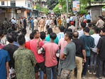 Guwahati: Security personnel at the spot after a suspected Improvised Explosive Device (IED) was recovered on a road to Gandhi Mandap, in Guwahati, Thursday, Aug. 15, 2024.(PTI) Guwahati: Security personnel at the spot after a suspected Improvised Explosive Device (IED) was recovered on a road to Gandhi Mandap, in Guwahati, Thursday, Aug. 15, 2024.(PTI)