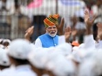Prime Minister Narendra Modi meets school children to mark the country's Independence Day at the Red Fort in New Delhi on August 15, 2024. Prime Minister Narendra Modi meets school children to mark the country's Independence Day at the Red Fort in New Delhi on August 15, 2024.