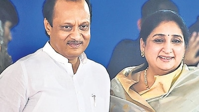 Ajit Pawar and his wife Sunetra. (PTI Photo/Mitesh Bhuvad) Ajit Pawar and his wife Sunetra. (PTI Photo/Mitesh Bhuvad)