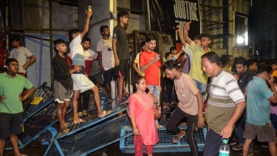 Kolkata doctor rape and murder: Unidentified miscreants entered the premises of the state-run hospital shortly after midnight on Thursday and vandalised portions of the medical facility. (PTI) Kolkata doctor rape and murder: Unidentified miscreants entered the premises of the state-run hospital shortly after midnight on Thursday and vandalised portions of the medical facility. (PTI)
