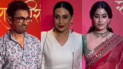 Aamir Khan, Karisma Kapoor, and Janhvi Kapoor at an NMACC event. Aamir Khan, Karisma Kapoor, and Janhvi Kapoor at an NMACC event.