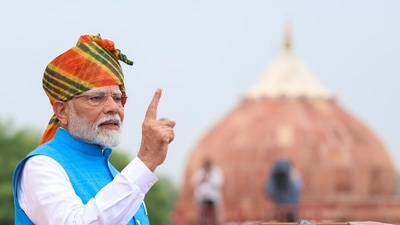Prime minister Modi also kept in line with the theme of Viksit Bharat, saying that with the resolve and belief of 140 crore people, India would become a developed country by 2047 (Arvind Yadav/Hindustan Times)