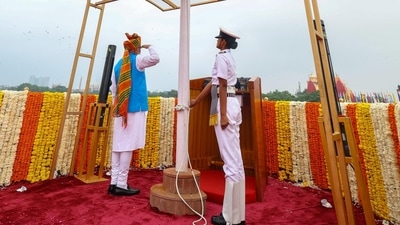 In his speech, the prime minister also paid homage to freedom fighters who made India's independence possible, saying that the country is indebted to them. (Arvind Yadav/Hindustan Times)