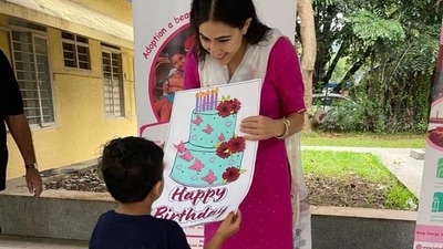 Sara Ali Khan visited an orphanage on her 29th birthday. (Instagram ) Sara Ali Khan visited an orphanage on her 29th birthday. (Instagram )