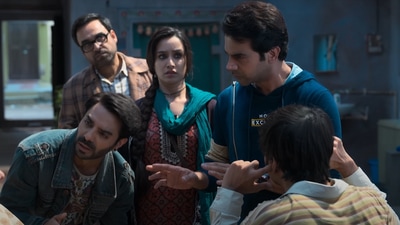 Aparshakti Khurana, Pankaj Tripathi, Shraddha Kapoor, and Rajkummar Rao in a still from Stree 2. Aparshakti Khurana, Pankaj Tripathi, Shraddha Kapoor, and Rajkummar Rao in a still from Stree 2.