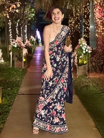Scherezade Shroff Talwar in a blue Gara saree