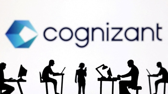 Latest news on August 15, 2024: Figurines with computers and smartphones are seen in front of Cognizant's logo.