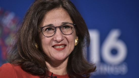 (FILES) Bank of England Deputy Governor Nemat Shafik speaks during a discussion on ?Fortifying the Global Financial Safety Net(AFP)