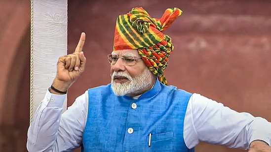 Independence Day 2024: Prime Minister Narendra Modi addresses the nation from the Red Fort on 78th Independence Day in New Delhi on August 15. (PTI)