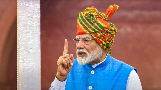 Prime Minister Narendra Modi addresses the nation from the Red Fort on 78th Independence Day, in New Delhi giving his longest speech yet (PTI)