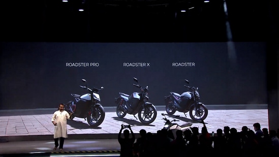 Ola Electric founder Bhavish Aggarwal presents the company's three new bikes on August 15, 2024