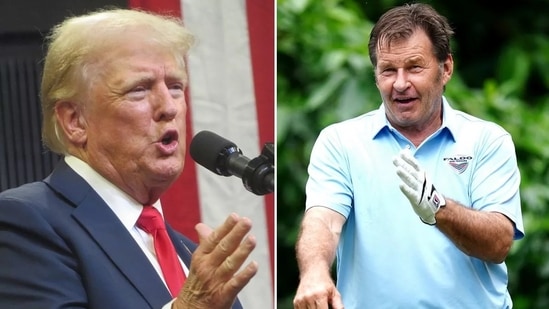 Donald Trump hailed Sir Nick Faldo as a “major golfer” and a “major friend”. 