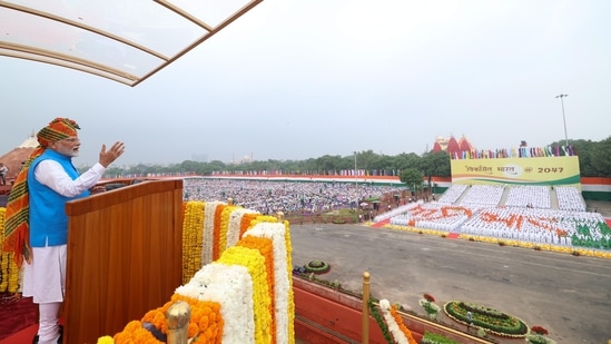 Prime Minister Narendra Modi addressed the nation from the ramparts of the Red Fort for India's 78th Independence Day on August 15, 2024(Arvind Yadav/Hindustan Times)