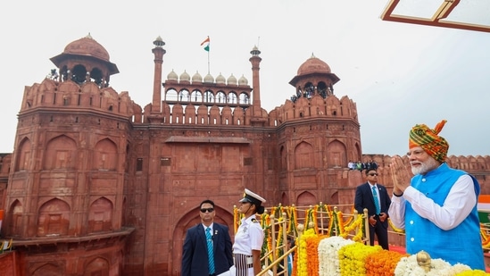 This was Narendra Modi's 11th consecutive speech as prime minister, and he delivered the longest speech by any Indian PM till date, speaking for 98 minutes in total.(Arvind Yadav/Hindustan Times)