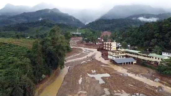 Houses got partially submerged in mud and sludge following landslide in Wayanad on July 30.(ANI)