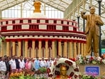 The annual Independence Day flower show pays tribute to Dr B R Ambedkar at Lalbagh Botanical Garden in Bengaluru. The annual Independence Day flower show pays tribute to Dr B R Ambedkar at Lalbagh Botanical Garden in Bengaluru.
