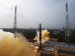 This handout photo taken and released by Indian Space Research Organisation (ISRO) on October 21, 2023, shows the lift-off of the Gaganyaan Test Vehicle (TV) from the Satish Dhawan Space Centre in Sriharikota, an island off the coast of southern Andhra Pradesh state. (AFP)