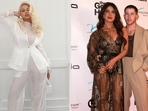 Beyoncé and Priyanka Chopra (with Nick Jonas) in sheer clothes. Beyoncé and Priyanka Chopra (with Nick Jonas) in sheer clothes.