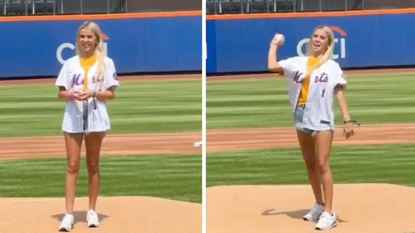 Hawk Tuah girl throws out first pitch at Mets game, sparking online debate: “Do it better!”