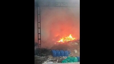 A fire broke out at chemical factory unit near Doraha in Ludhiana on Friday. (HT Photo)